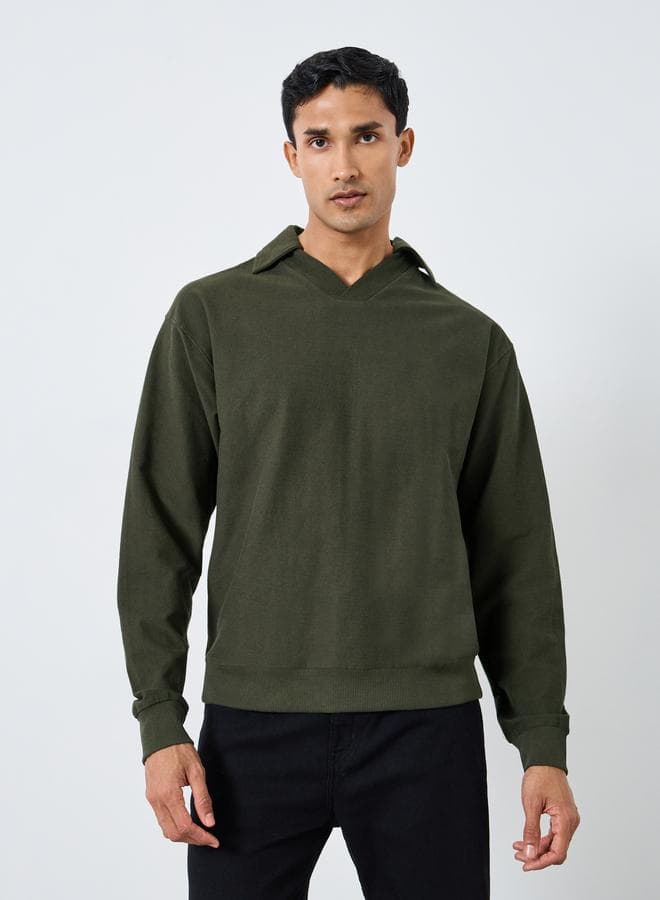 Men Olive Green Cotton Terry Sweatshirt