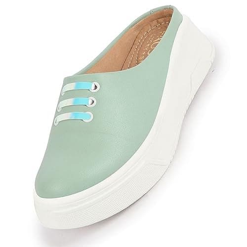 FAUSTO FST FJDWC-7010 Pista GREEN-38 Women's Pista Green Outdoor Fashion Comfort Lace Open Back Platform Heel Slip On Casual Shoes (5 UK)