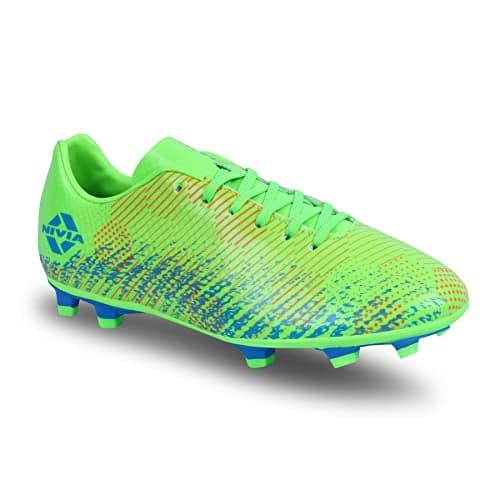 Nivia Encounter 9.0 Football Stud for Men with Synthetic Upper/Comfortable (Neon Green/A. Blue) UK-8