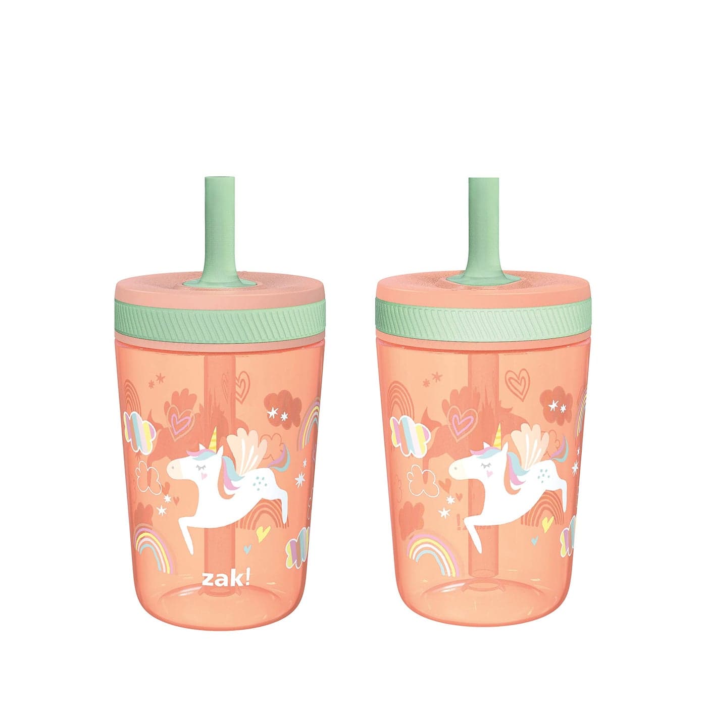Zak Designs Kelso Tumbler Set 15 oz Unicorn LeakProof ScrewOn Lid with Straw Made of Durable Plastic and Silicone Perfect Cup Bundle for Kids 2pc Set