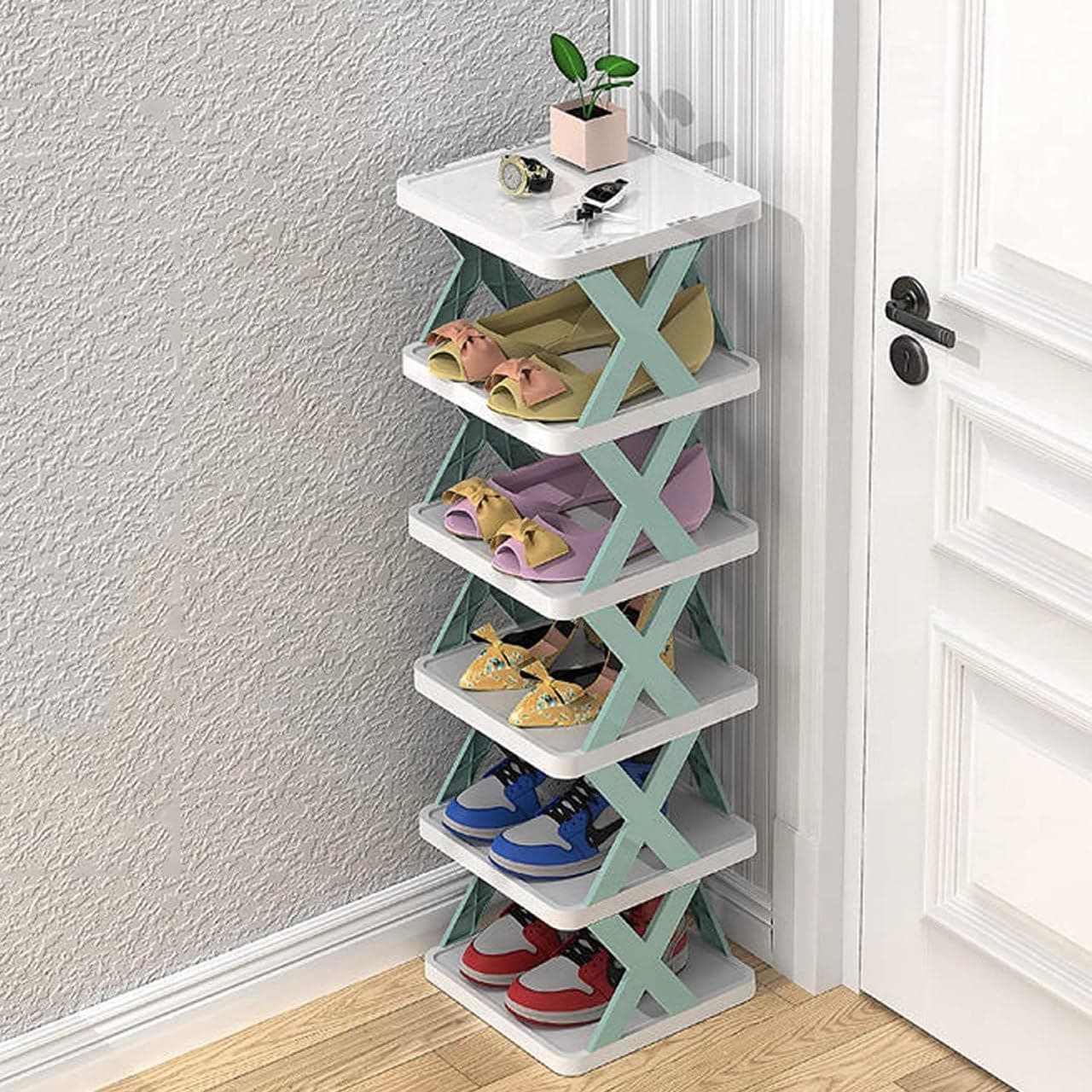 SHOPECOM 6Layer Shoe Rack Designed to Offer Practical Storage Solutions 6Layer Adjustable Shoe Rack Lightweight Foldable and SpaceSaving Shoe Organizer for Home and Officepack of 1