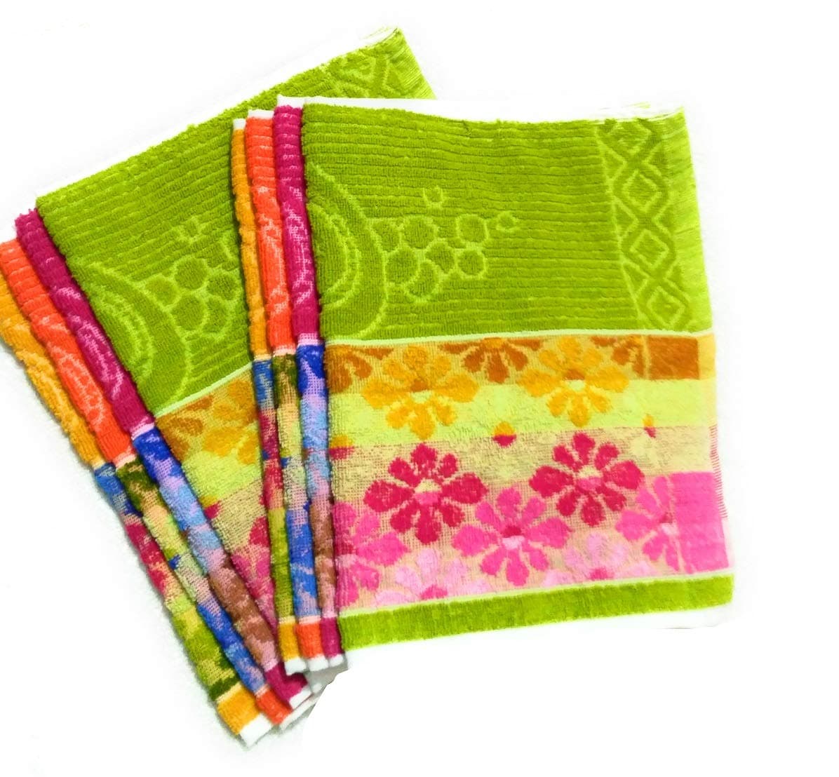 Cotton Colors Floral Design Hand Towels (Medium, Multicolor, Pack of 8)_t002