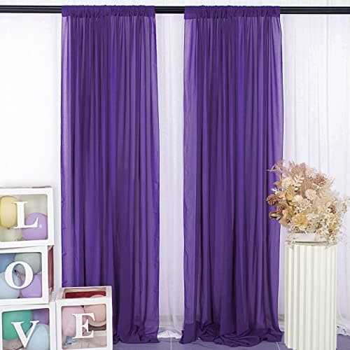 DUOBAO Purple Chiffon Backdrop Curtain Voile Drapes 96 Inches Long Sheer Curtains 2 Panels 29x96 Polyester Fabric Drape for Wedding Party Backdrops Arch