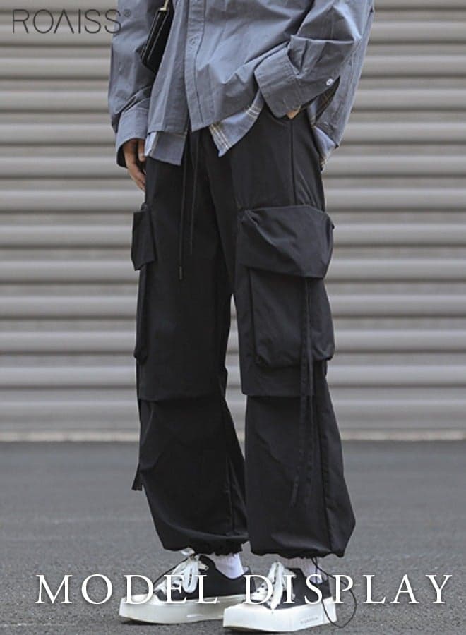 Men Classic Cargo Pants, Casual Joggers Pants with Adjustable Drawstring and Elastic Waistband, Wide Leg Sweatpants with Multiple Pockets, Suitable for Daily Wear, Outdoor or Any Physical Activities