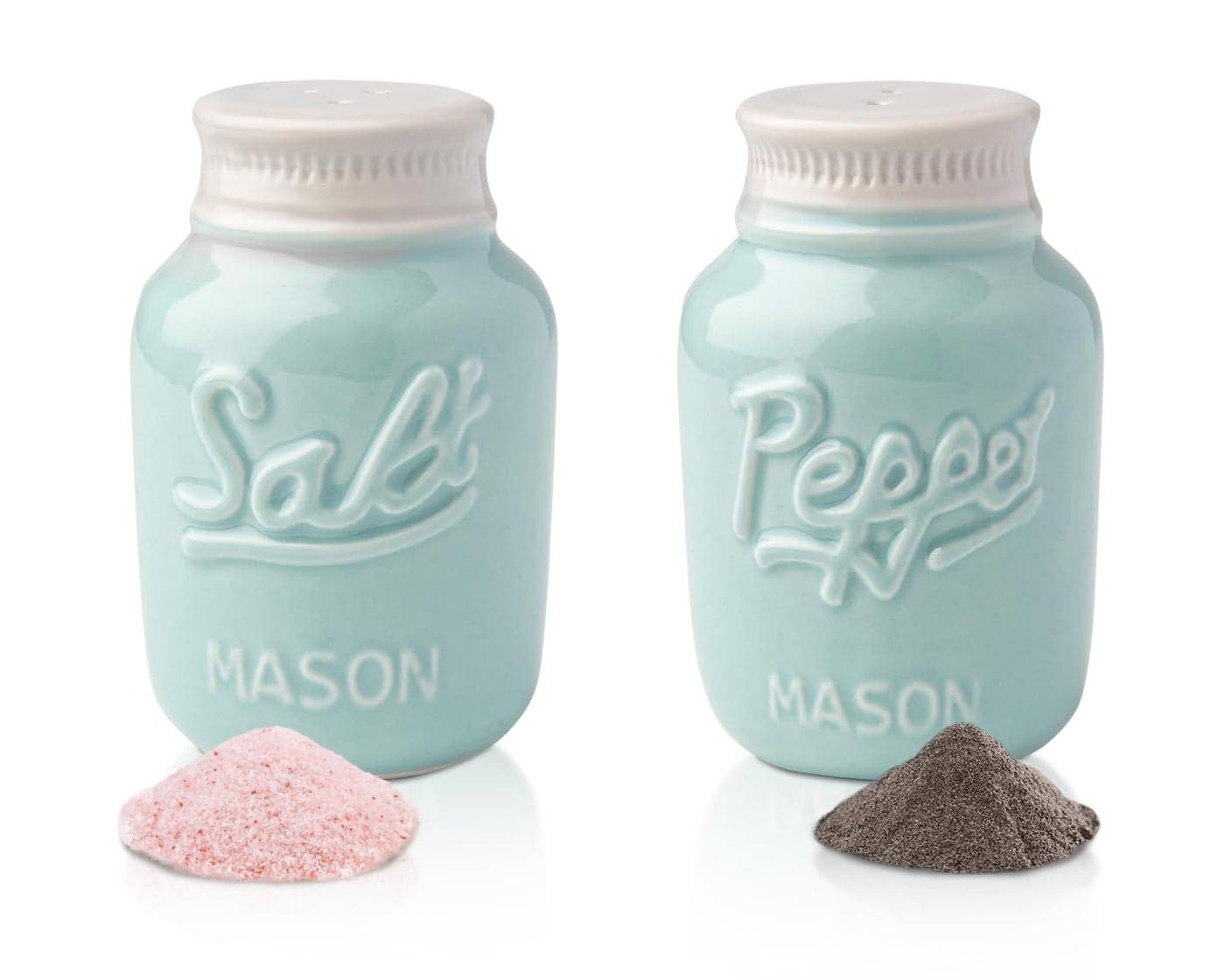 Vintage Mason Jar Salt Pepper Shakers by Comfify Adorable Decorative Mason Jar Decor for Vintage Rustic Shabby Chic Sturdy Ceramic in Aqua Blue 35 oz Cap