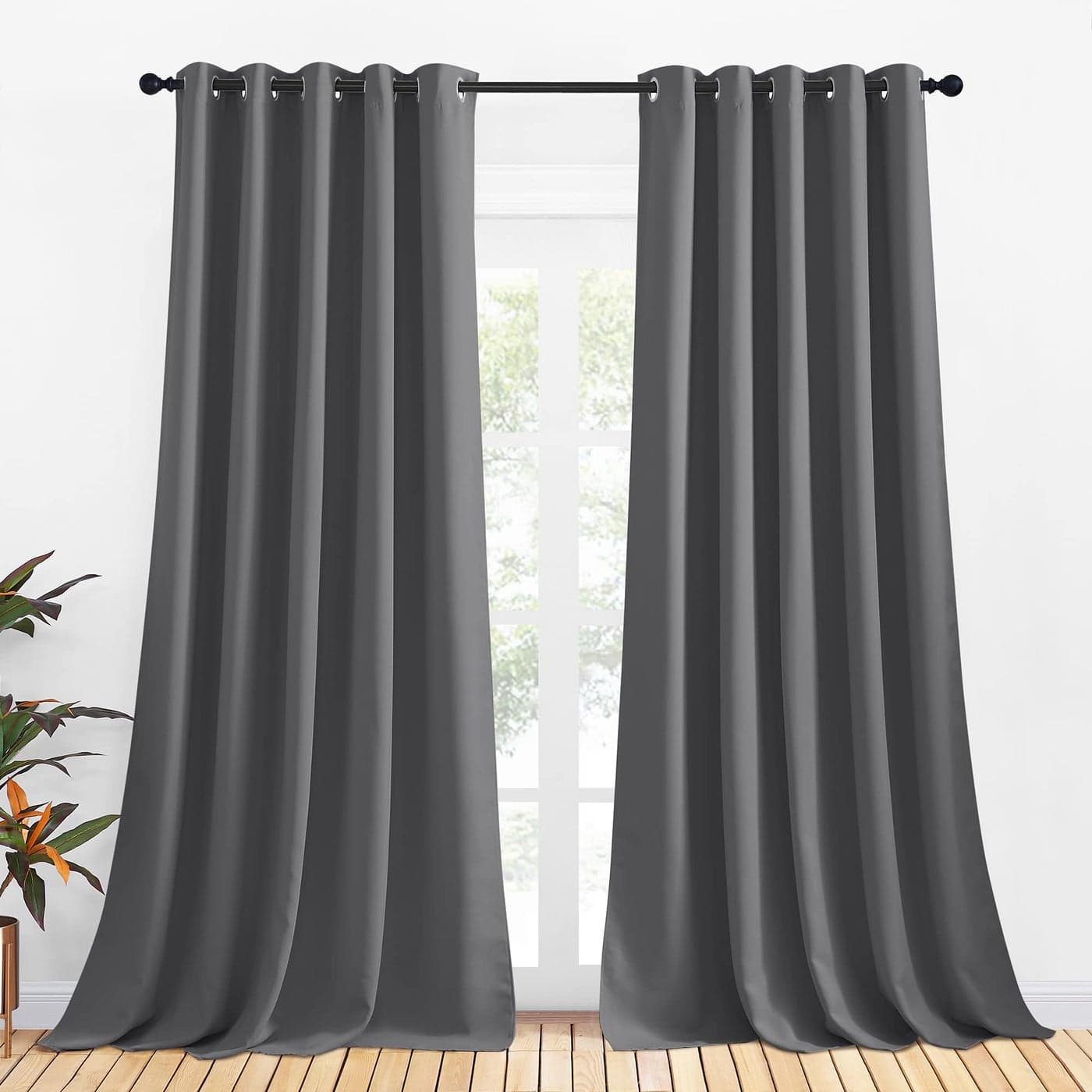 NICETOWN Grey Blackout Curtain Panels for Bedroom Thermal Insulated Grommet Top Blackout Draperies and Drapes for Basement 2 Panels W70 x L95inch Grey