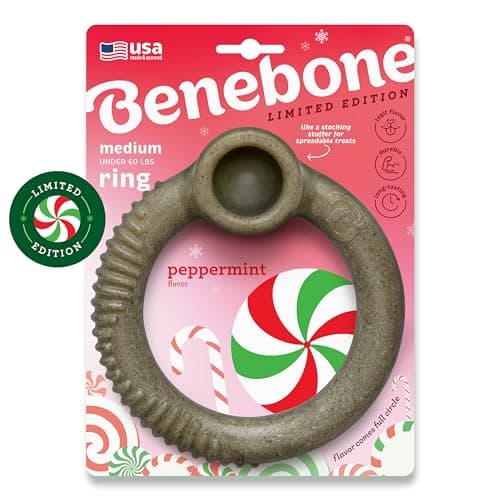 Benebone Peppermint Ring Limited Edition Holiday Flavor Durable Chew Toy for Aggressive Chewers Made in USA Medium