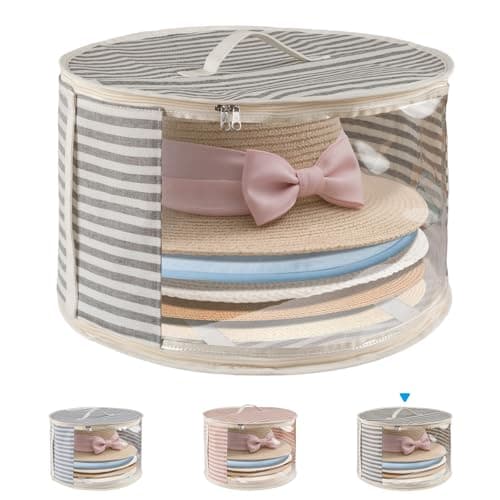ComfortKeeper 1 Pack Hat Storage Box with Clear Window Holds up to 7 Caps Cowboy Hat Organizer Bag for Closet for Wide Brim Hats with Carrying Handles Gray