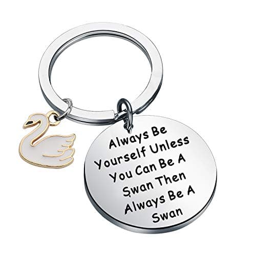 ENSIANTH Swan Keychain Hippo Swan Gift Always Be Yourself Swan Theme Inspirational Gift Animal Positive Jewelry (Swan Key)
