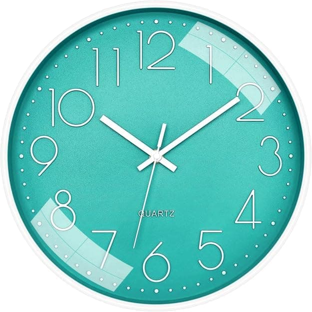 TEKCOOL Plastic Digital Wall Clock 12" Silent Quartz Decorative Latest Non-Ticking Classic Clock Battery Operated Round Easy to Read for Room/Home/Kitchen/Bedroom/Office/School- (SkyBlue)