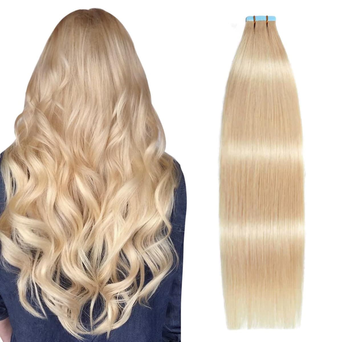 SUYYA Tape in Hair Extensions Human Hair Ash blonde 100 Remy Hair 18 inches 20pcs 50gpack Straight Seamless Skin Weft Tape in Human Hair18Inch 16 Light Blonde