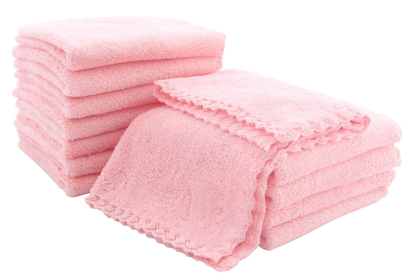 Spotted Play 12 Pack Baby Washcloths Extra Absorbent and Soft Wash Clothes for Newborns Infants and Toddlers Suitable for Baby Skin and New Born Microfiber Coral Fleece 12x12 Inches Pink