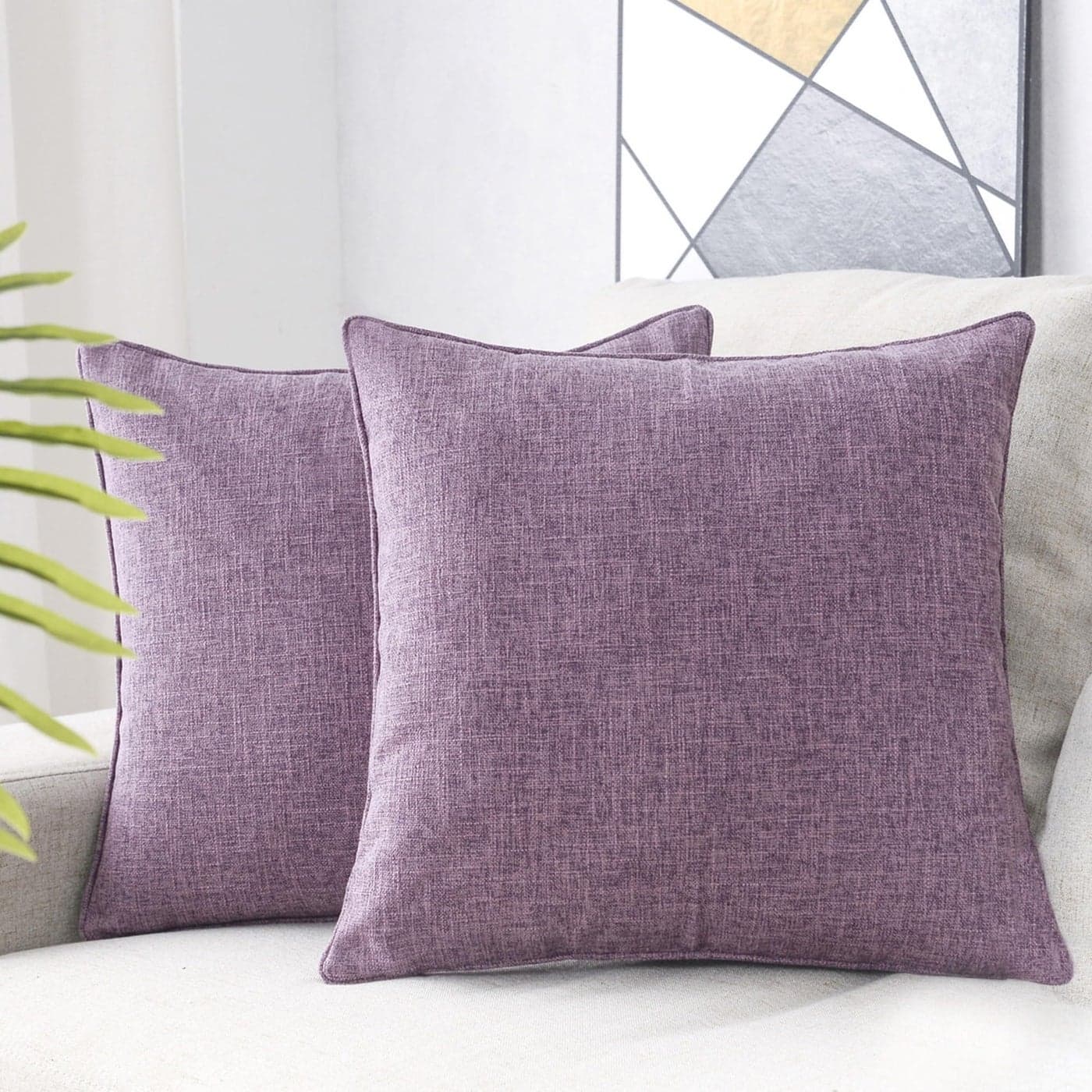 HPUK Linen Throw Pillow Covers Pack of 2 18x18 Inch Accent Cushion Covers for Living Room Bedroom Decorative Solid Color Pillow Covers for Couch Sofa Chair Lavender Mist