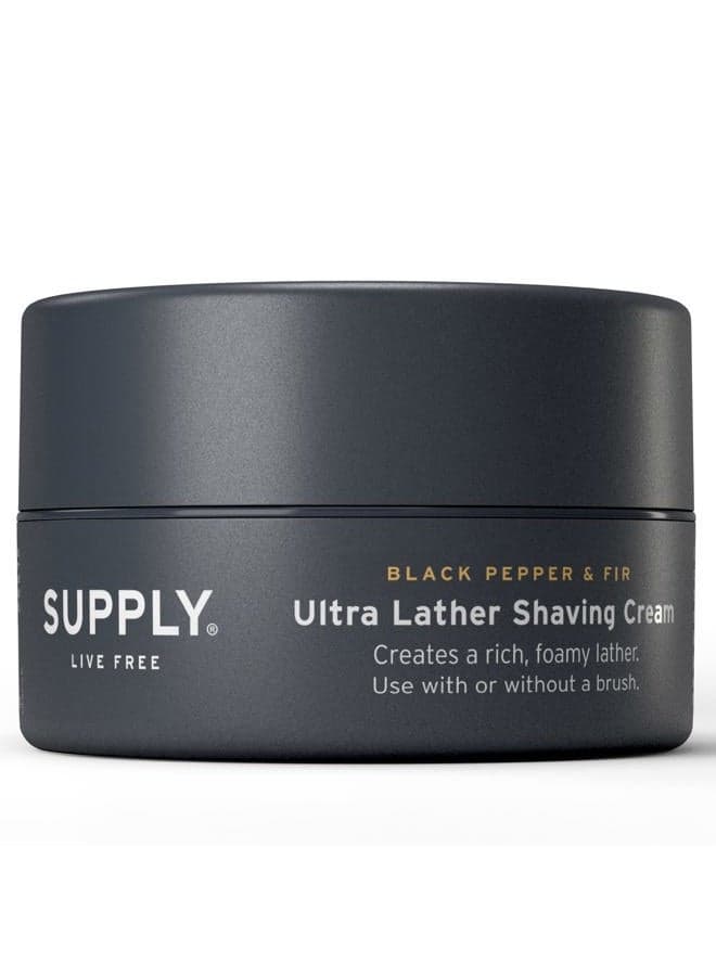 SUPPLY - Ultra Lather Shaving Cream - White Birch & Sage - Lathering, Mens Shaving Cream - Hypoallergenic, Naturally Soothing, Noncomedogenic - Protects Against Razor Burn and Irritation - 3.4 Oz Jar