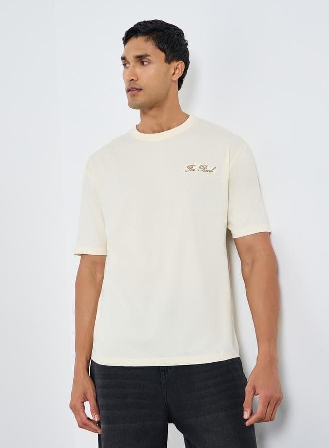 Men Cream Embroidered Oversized T-Shirt