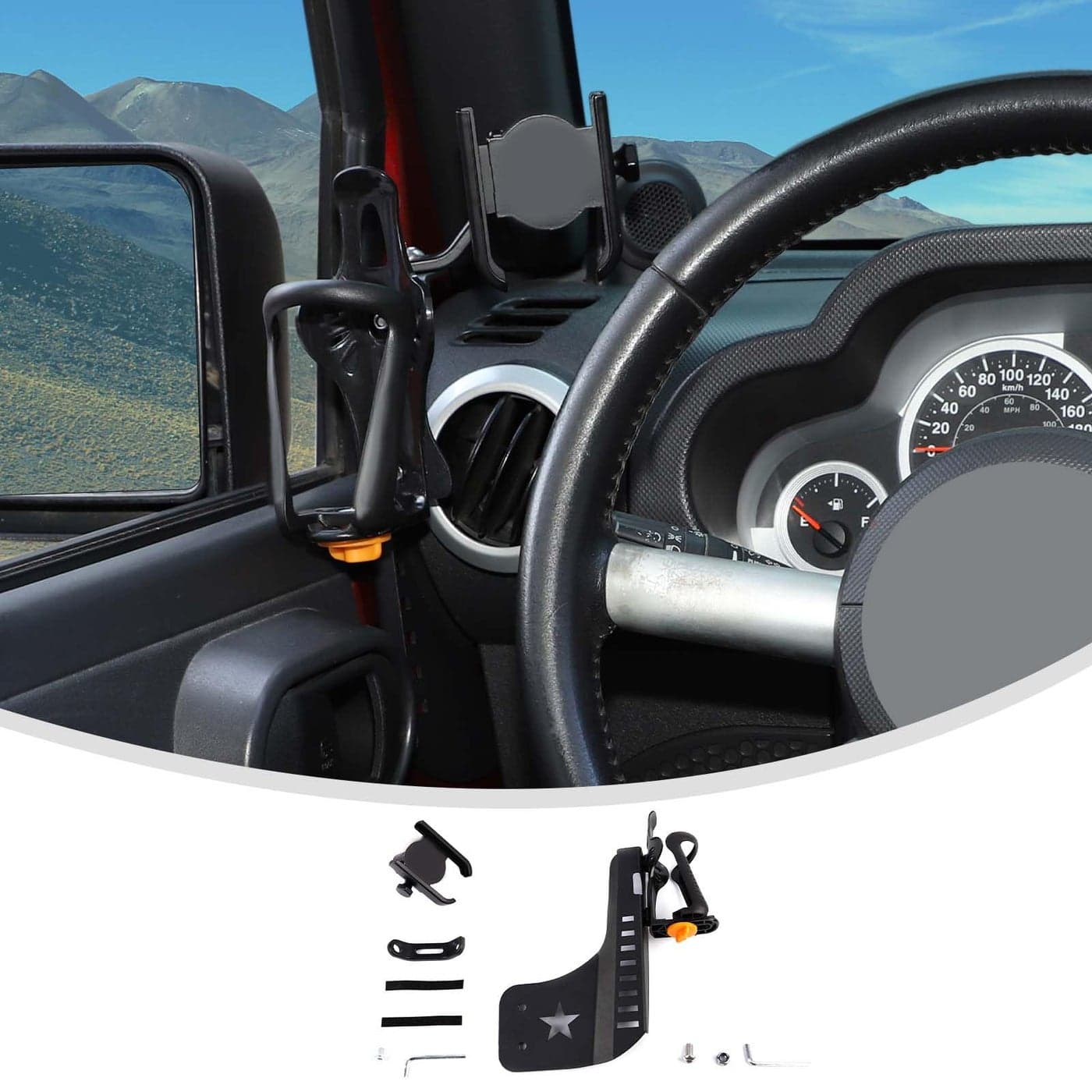 Linskip Door Cup Holder Expander Compatible with Jeep Wrangler JK JKU 24Door 20072010 2 in 1 MultiFunction Cell Phone Mount JK Interior AccessoriesBlack