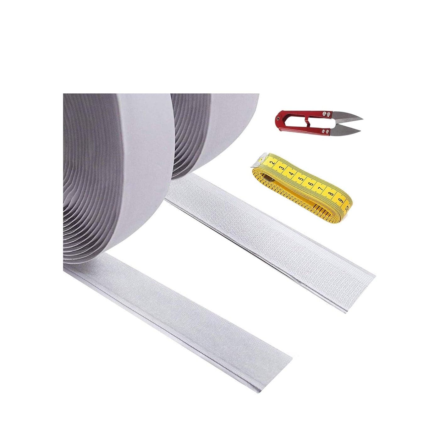 UR LITTLE SHOP Premium Adhesive Hook Sticker_Adhesive Loop Sticker 10 MTS Or 33 Feet 20MM White Color with Industrial Cutter_Measuring Tape ULS3