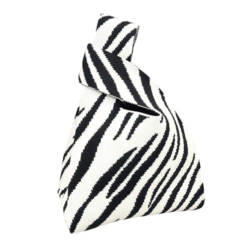 Kawn® Crochet Wrist Handbag for Women Wristlet Handbag Sleeve Knot Pouch Portable knitted breathable lightweight foldable Casual Small Purse Cute Tote Bag For Shopping, Dating, Travel (Zebra)