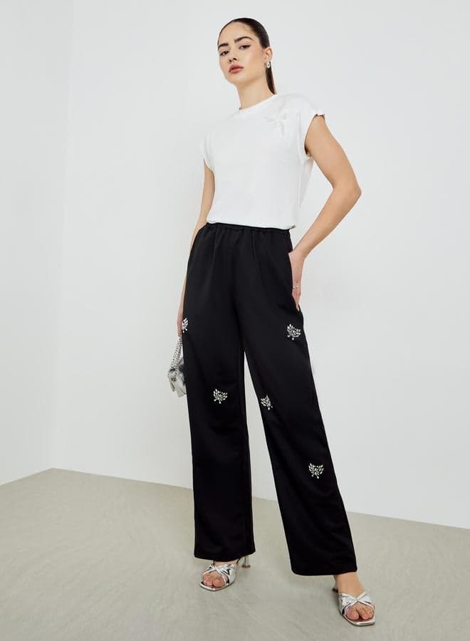 Black Rhinestone Loose Fit Joggers with Pockets