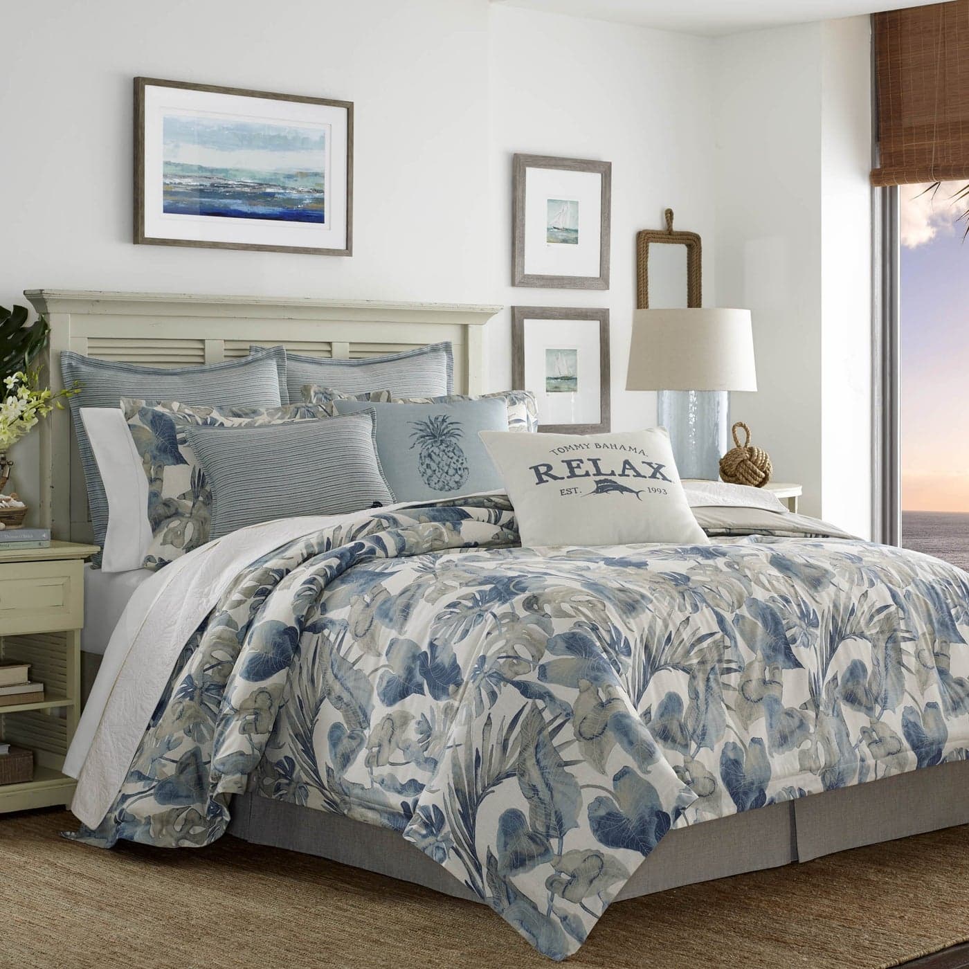 Tommy Bahama King Duvet Cover Set Cotton Bedding with Matching Shams Button Closure Super Soft Bedding Set Raw Coast Blue King