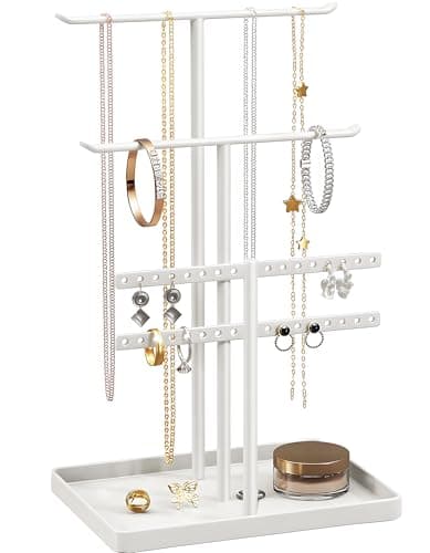 pickpiff Jewelry Stand Holder Organizer: 12.5" Sturdy Jewelry Hanger for Necklace, Earring, Bracelet, White