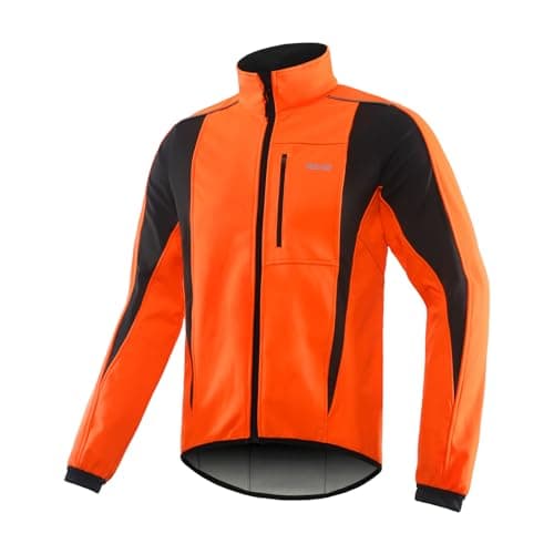 ARSUXEO Winter Warm UP Thermal Softshell Cycling Jacket Windproof Waterproof Bicycle Mountain Bike Clothes 15-K Orange Size Medium