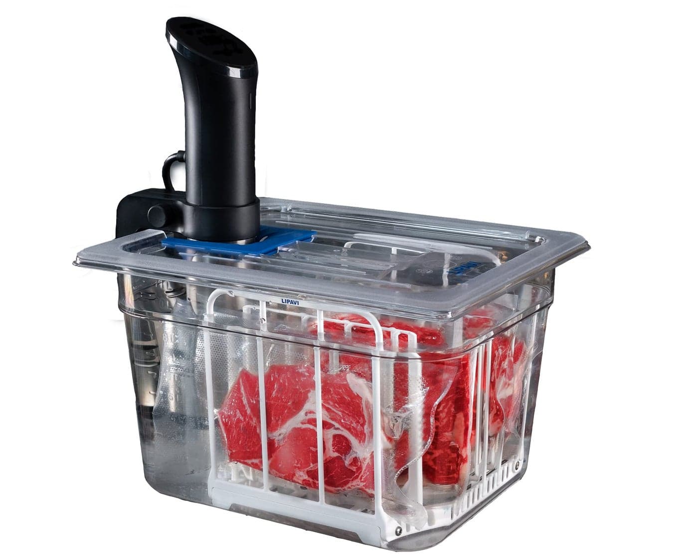 LIPAVI Sous Vide System Model NXC10UNIR with C10 Container N10X Rack and an Universal lid fits virtually any sous vide machine up to 2755 inches 70mm in diameter