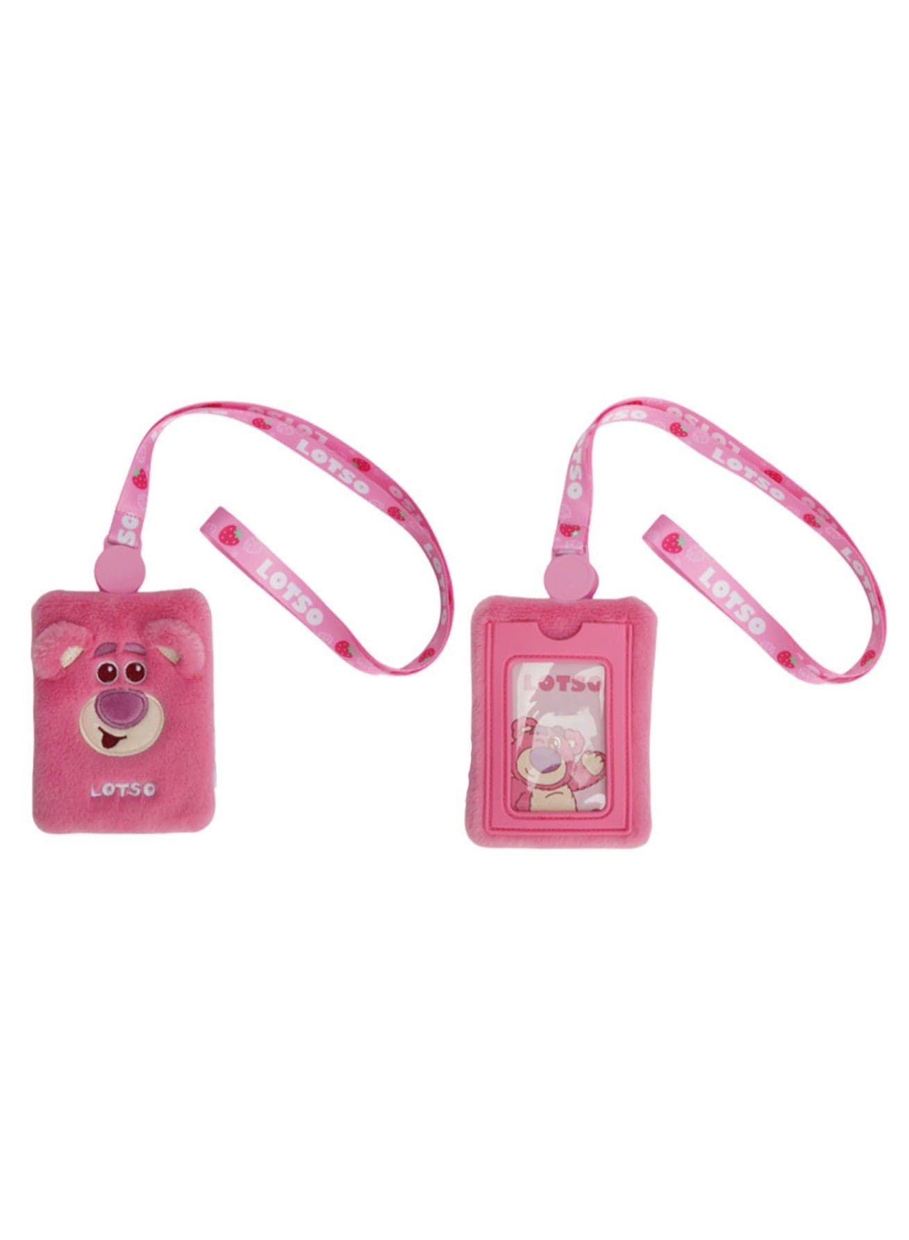 Pink Bear Cute Plush Texture Retractable Buckle Lanyard Card Holder, Bag Pendant Decoration, Suitable For Children'S Toy Gifts