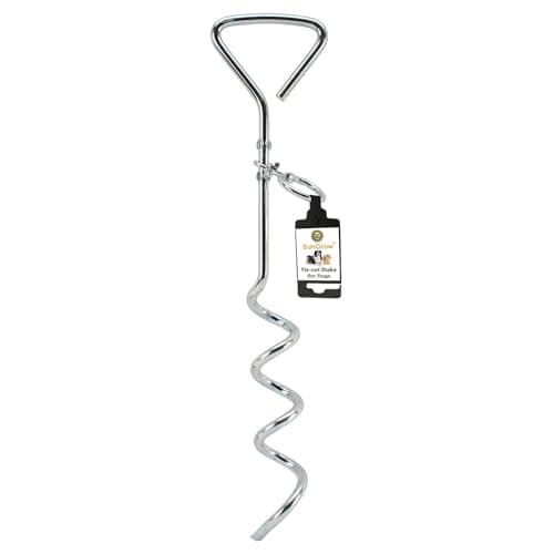 SunGrow Dog Tie Out Leash Stake for Ground, Heavy-Duty Anchor Stake for Leash, 360° Stainless Steel Swivel Ring, In-ground Outside Yard Leash Cable, Dog Yard Stake for Camping & Beach, Outdoor Tether