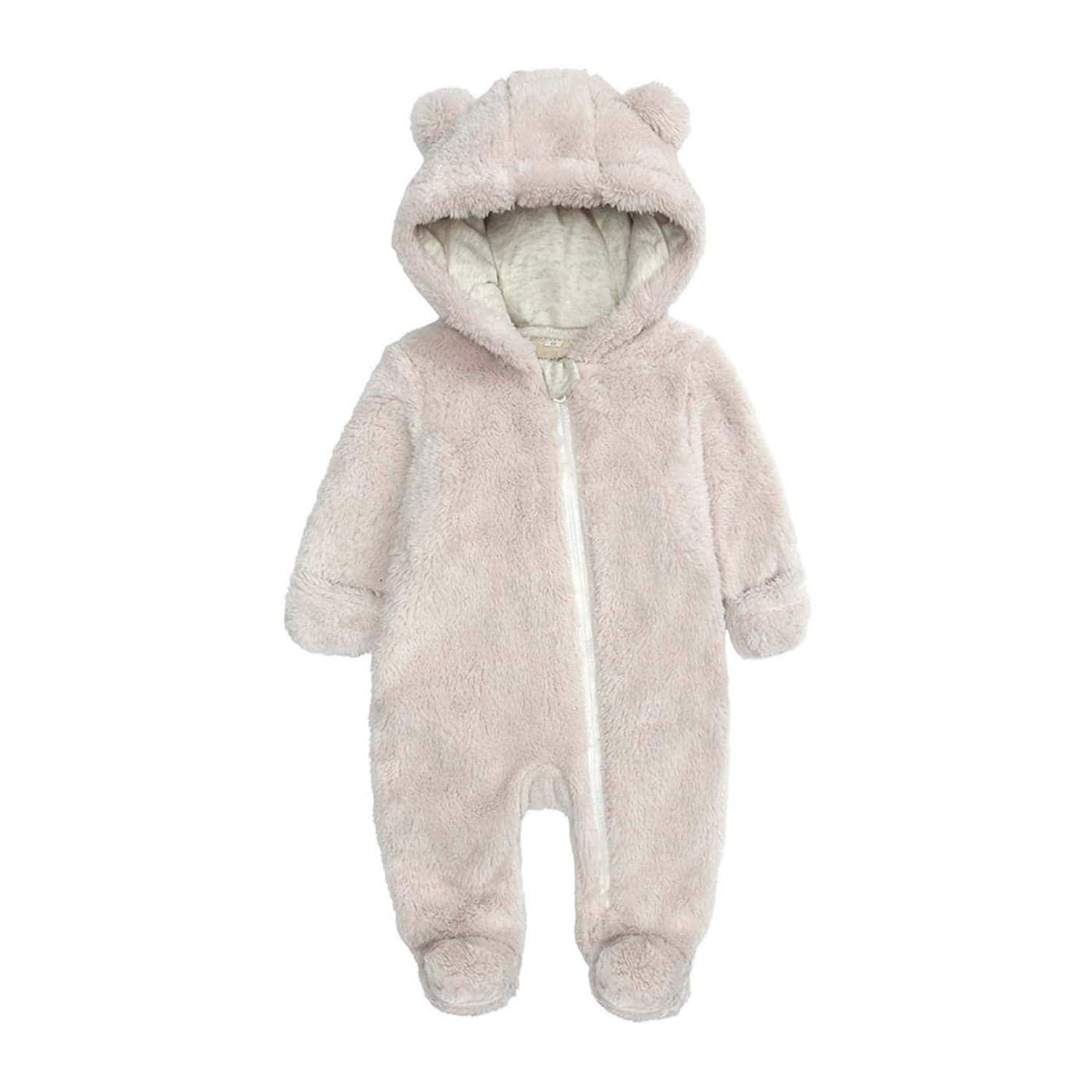Baby One Piece Hooded Summer Jumpsuit Fleece Lining Long Sleeve Warm Onesies Winter Outwear Outfits Beige for 69M Infant