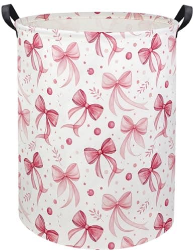 HIYAGON Butterfly Baby Laundry Basket Baby Hamper for Nursery Girl Kids Butterfly Hamper Cute Kids Toys Storage Bin Organizer Butterfly Room Decor for HomePink Bowknot