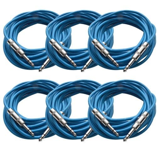 Seismic Audio - SATRX-25Blue6 - Pack of Six (6) 25 Foot Blue 1/4" TRS Patch Cable - Balanced Cord - Effects