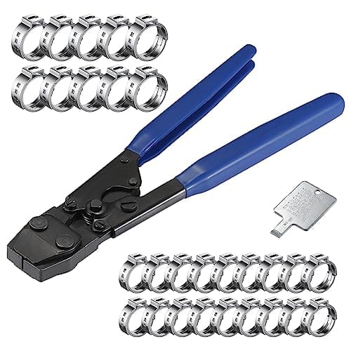 PEX Cinch Clamp Tool for Stainless Steel Clamps from 38to 1 with 20 PCS 12 PEX Cinch Clamp Rings and 10PCS 34 PEX Rings by RTHIEAI