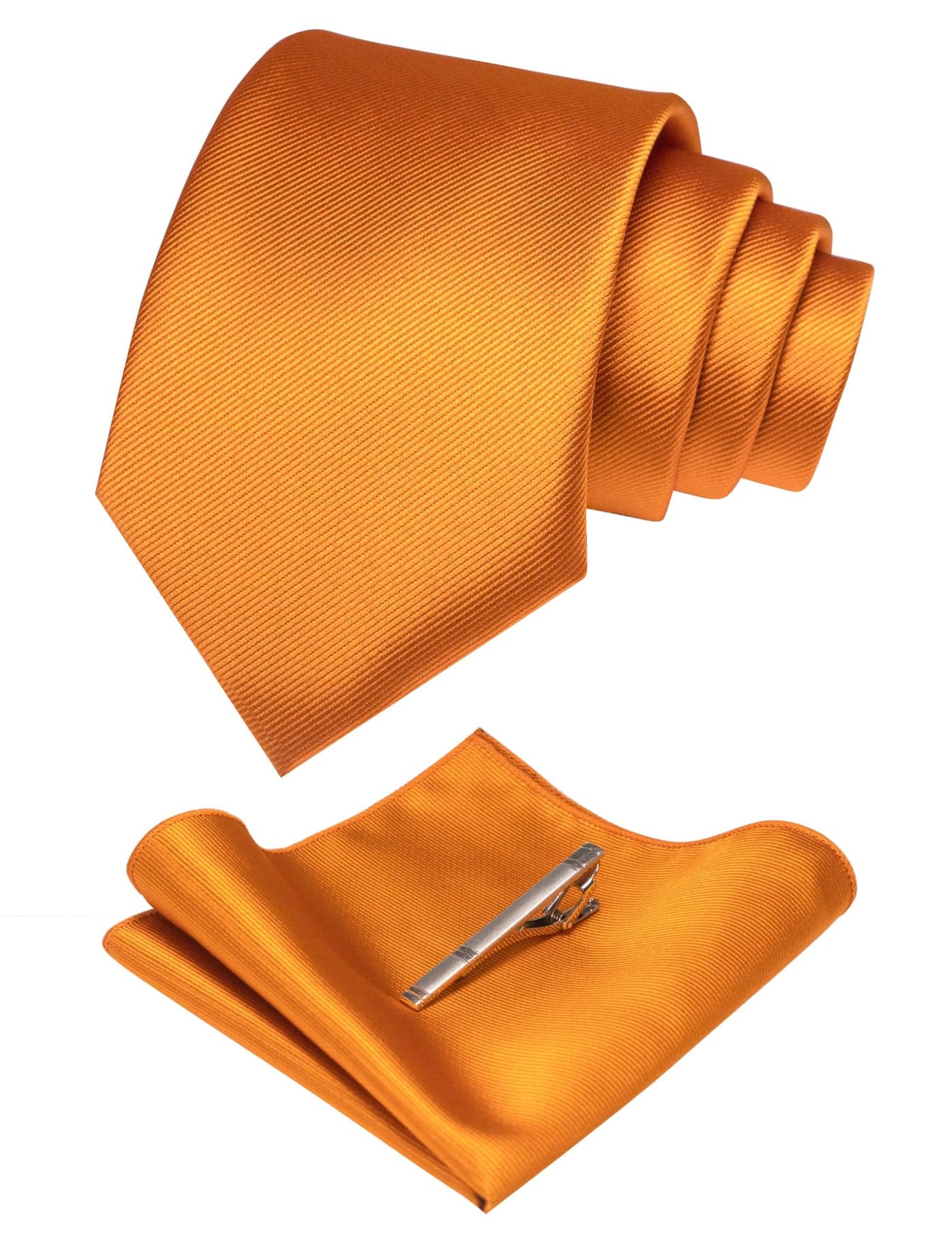 JEMYGINS Orange Formal Necktie and Pocket Square, Hankerchief and Tie Bar Clip Sets for Men