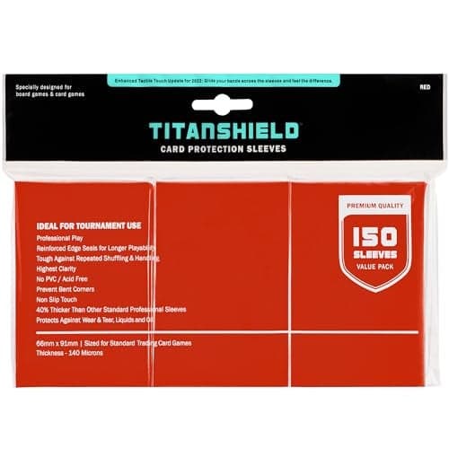 TitanShield Premium Card Sleeves Compatible with Pokemon One Piece Lorcana Flesh Blood Magic The Gathering MTG 150 Sleeves Standard 1 Red Standard 66x91mm