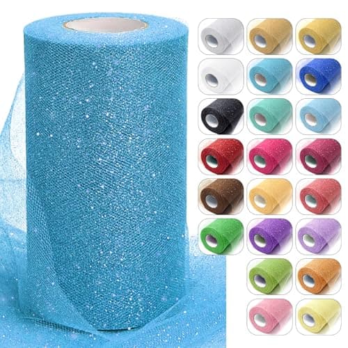 Turquoise Glitter Tulle Fabric Rolls 6 Inch x 50 Yards Sparkling Spool Ribbon Sequin Netting for DIY Tutu Skirt Wedding Decoration Baby Shower Birthday Party Backdrop Gift Wrapping Bow Craft Supplies