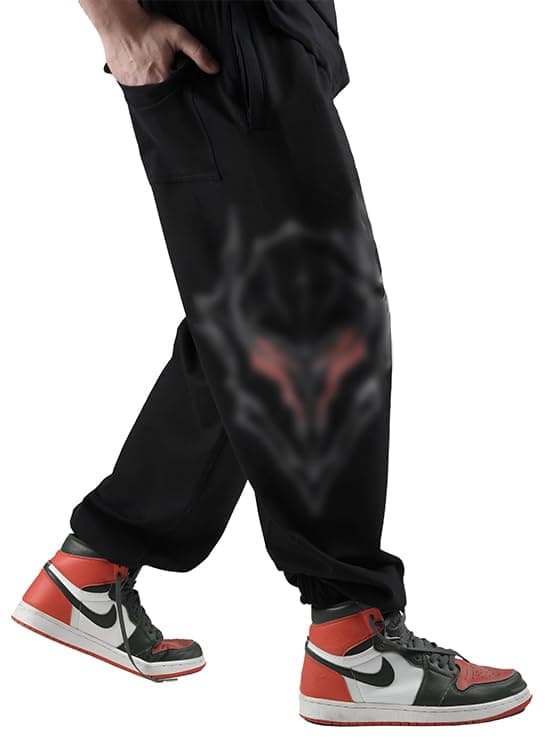 ComicSense.xyz Unisex Anime Joggers for Men & Women, Cursed Printed Baggy Fit Track Anime Pants - X-Large Black
