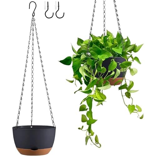 Kvetto Set of 2 Hanging Planters for Indoor Outdoor Plants 8 Inch SelfWatering Hanging Flower Pots with Drainage Hole Removable WaterStorage Tray Hooks