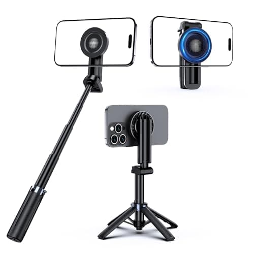 UBeesize Magnetic Mini Selfie Stick Tripod with Rechargeable Remote Pocket Tripod for iPhoneAndroid Compact Travel Stand for TikTok YouTube Live Streaming Vlogging Adjustable Holder