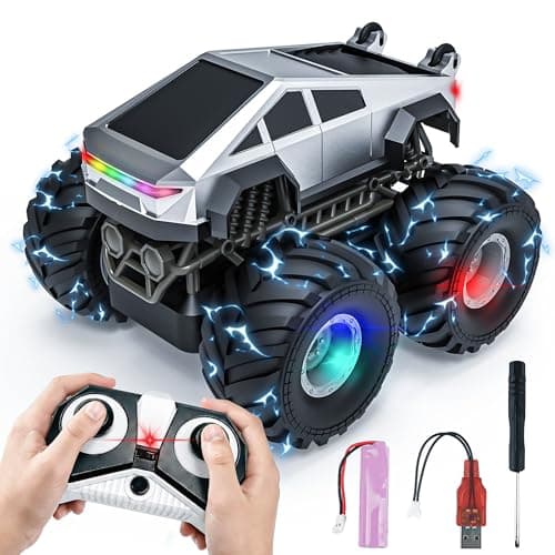 BEZGAR Cyber Truck Toy 24GHz 120 4WD Remote Control Car for Boys 812 with Colorful Lights 360 Rotation RC Car Toy for Boys Girls Age 6 7 8 9 10 Years Old Birthday GiftsSilver