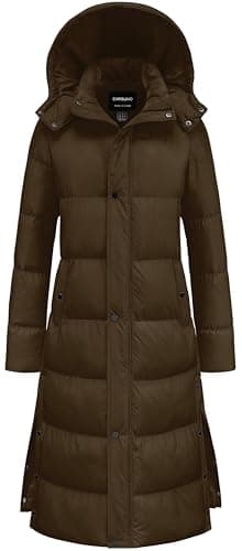 Chrisuno Women's Coats Women Winter Casual Coat Down Jacket Long Puffer Womens Water Resistance Full Length with Hood Brown 2XL