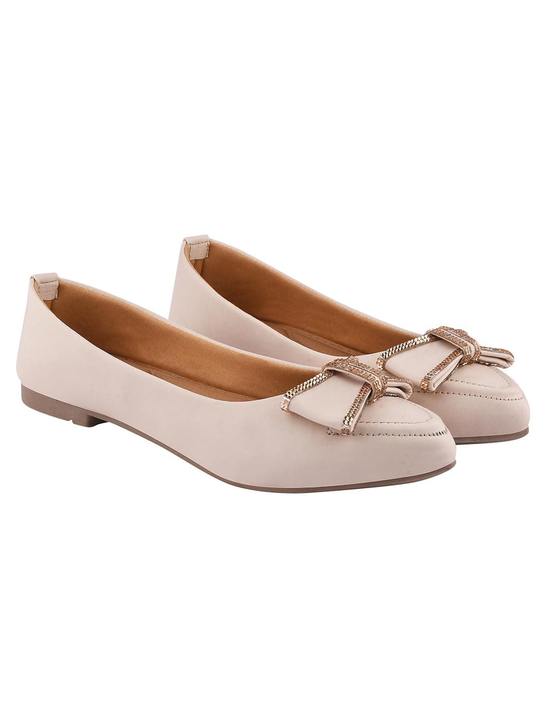 Shoetopia Women’s Cream Ballet Flats – Elegant Slip-On Dress Shoes || Bow & Rhinestone Detailing, Comfortable Cushion Insole EU40
