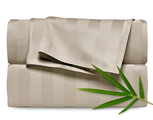 Queen Sheets by Pure Bamboo, Genuine 100% Organic Viscose Derived from Bamboo Bed Sheet Set, Luxuriously Soft & Cooling, Double Stitching, Lifetime Quality Promise (Queen, Jacquard Sand)
