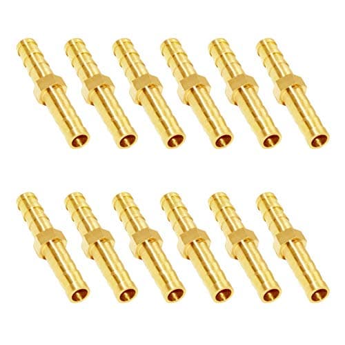 JoyTube Brass Hose Barb Fitting Metals Splicer Mender, 1/4" Barb Hose Union Fuel Gas Water Air (Pack of 12)