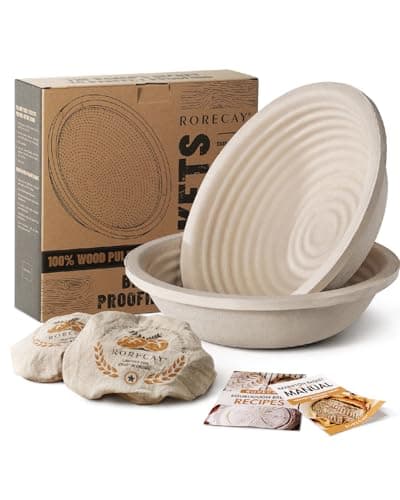 Wood Pulp Banneton Bread Proofing Baskets Set of 2 9 Inch Round 22LB Sourdough Banneton Basket with Liner NonStick Dough Proofing Bowl for Rising and Baking