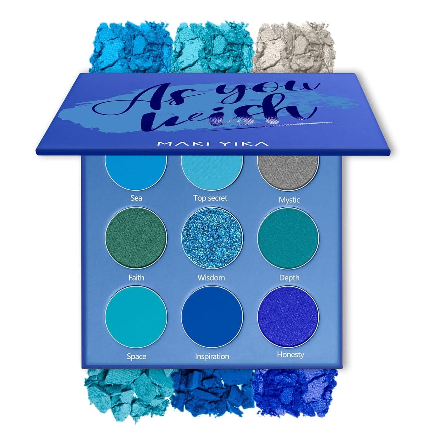 MAKI YIKA Blue Eyeshadow Palette for Women, Blue Eye Shadow 9 Color Matte Shimmer Glitter Eye Makeup Palette, Long Lasting & High Pigmented Eyes Makeup Palette (Blue)