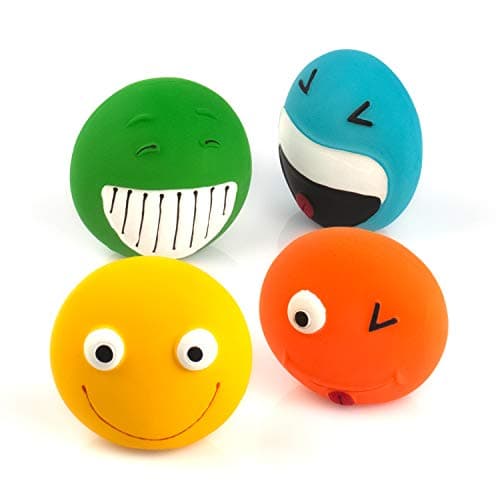 CHIWAVA 4 Pack 32 Latex Squeaky Dog Toy Smiley Face Balls Interactive Fetch Play for Small Dogs