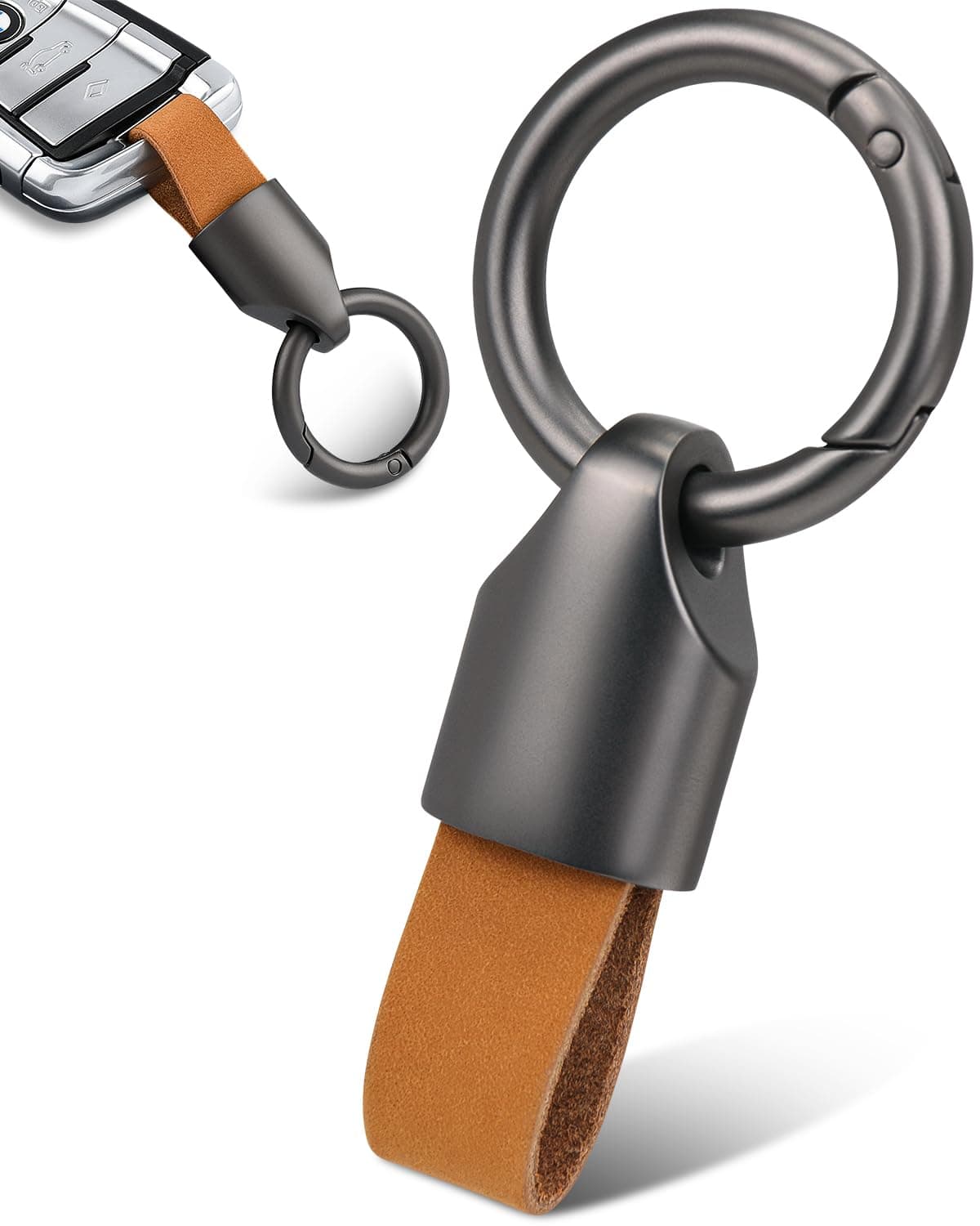Whtawtaw Car Key Chain Ring Clip, Universal Leather Car Keychain Holder, Small Key Fob Accessory with Anti-Lost O-Ring Keyrings Zinc Alloy Buckle(Yellow)