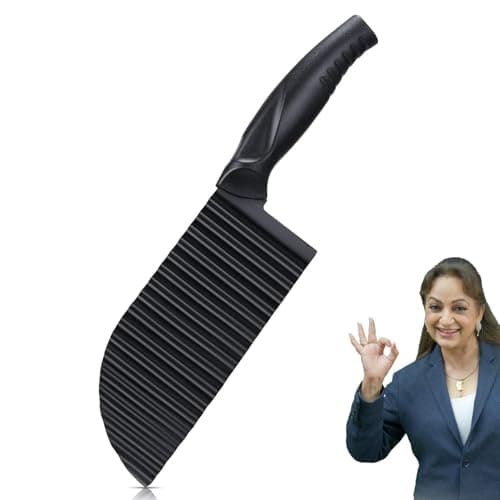 PANCA Black Crinkle Knife for Vegetables & Fruits | Wavy Cutter for Potatoes, Salad, French Fries & Chips | Non-Stick Stainless Steel Blade with Ergonomic Handle