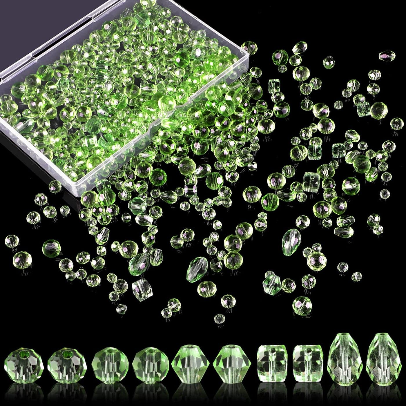 Crystal Beads 600 Pcs Glass Beads Assorted Crystal Beads for Jewelry Making Rondelle Jewelry Beads with Container Box Glass Beads Bulk for DIY Necklace Bracelet Earring468mm Green